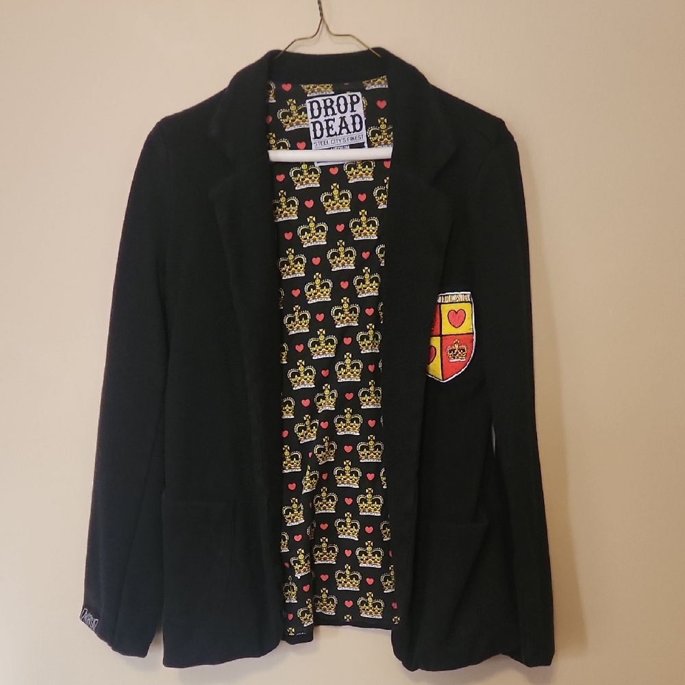 Drop Dead Black Blazer with Crown Pattern
